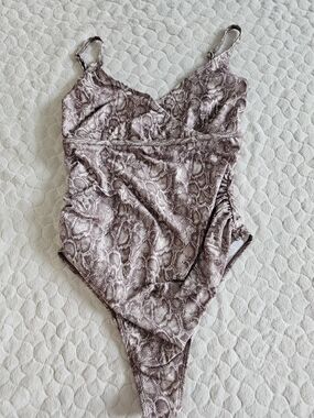 Wolf & Whistle Snake Print One-Piece Swimsuit - Mauve Taupe 4 Small